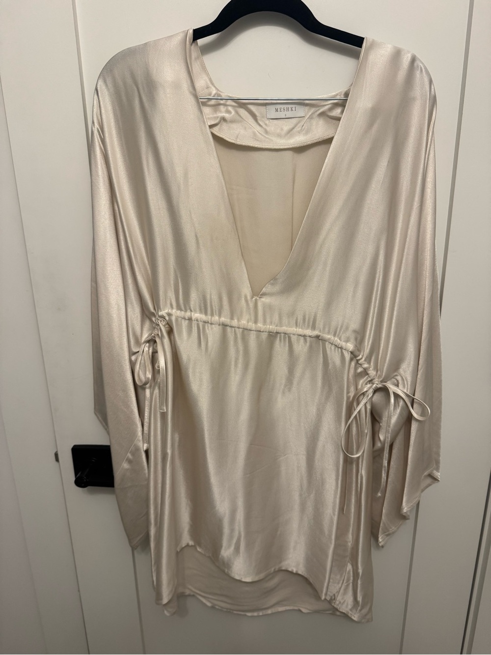 Meshki Satin V-Neck Tunic Dress in Champagne Blush